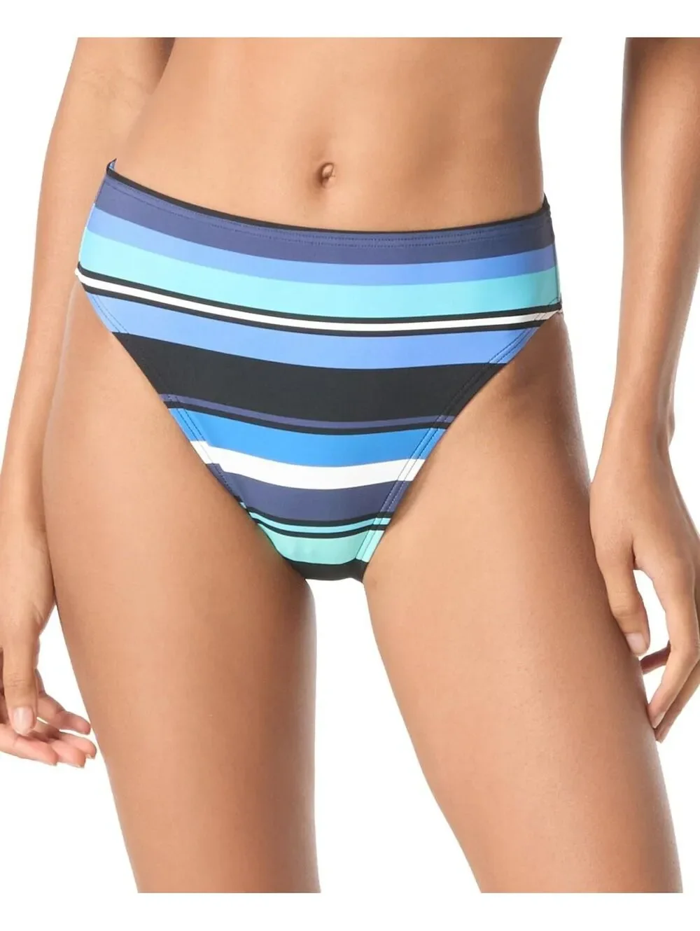 Michael Michael Kors Women's High-Leg Bikini Bottoms - Black/Blue Multi (0003)